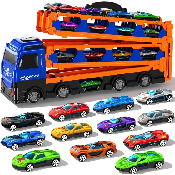 IHAHA 78 inches Transport Truck with 12pcs Die-Cast Cars Toys
