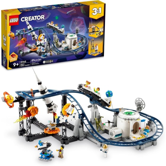LEGO Creator 3 in 1 Space Roller Coaster Building Toy Set Featuring a Roller Coaster, Drop Tower, Carousel and 5 Minifigures, Rebuildable Amusement Park