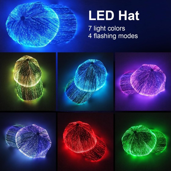 Fiber optic cap LED hat with 7 colors luminous glowing EDC baseball hats USB Charging light up caps even party led crazy cap for event holiday