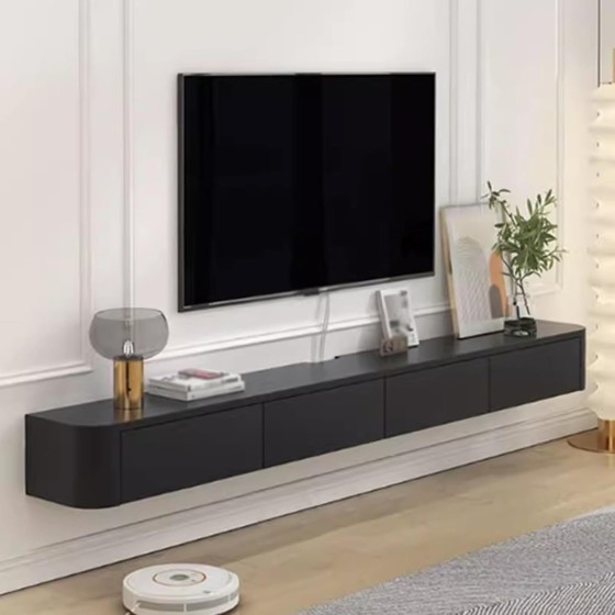 Floating Tv Stand Modern Meuble Flottant with Drawers Television Stands Solid Wood Wall Mounted Cabinet Unit，Black TV Cabinet Floating TV Stand Floating TV Cabinet Large Storage TV Bench for