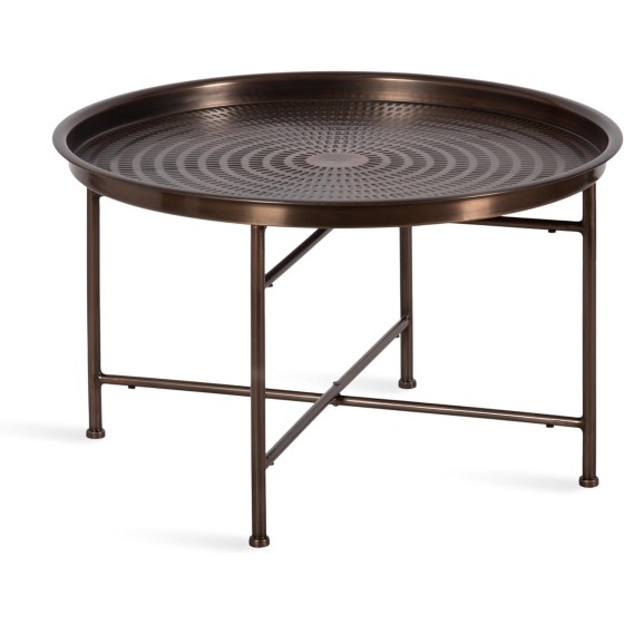 Kate and Laurel Mahdavi Modern Round Metal Living Room Coffee Table, 25 x 25 x 16, Bronze, Transitional Circle Coffee Table with Moroccan Textured Top for Outdoor Furniture Decor