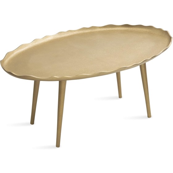 Kate and Laurel Alessia Modern Glam Oval Coffee Table, 34 x 20 x 15, Gold, Metal Living Room Table for Storage and Display with Antique Deckled Edge Detailing
