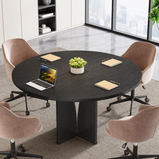 Tribesigns 39" Round Conference Table for 4, Modern Round Meeting Table with Sturdy Base, Small Compact Conference Room Tables for Office, Training, or Negotiation